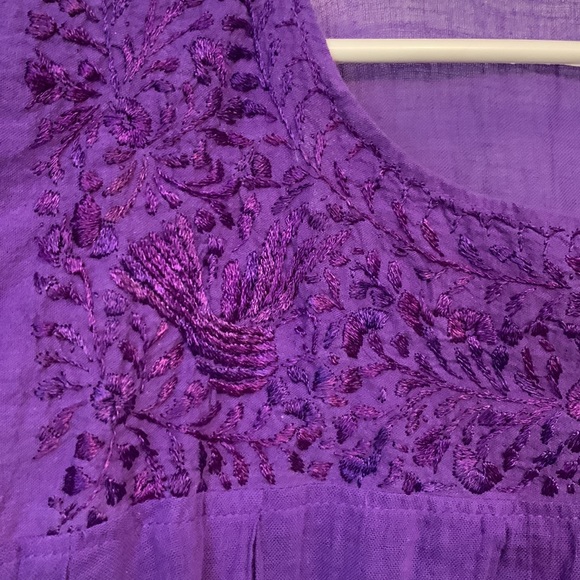 Mexican boho embroidered purple cotton midi dress - Picture 5 of 6